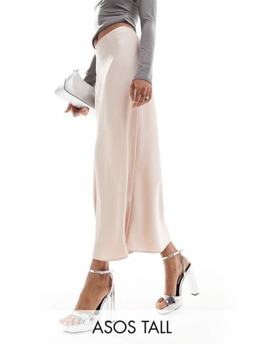ASOS Asos Design Tall Satin Bias Midi Skirt - Natural