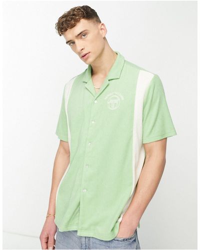 Sergio Tacchini Camisa color crema y verde a rayas con cuello - Blanco