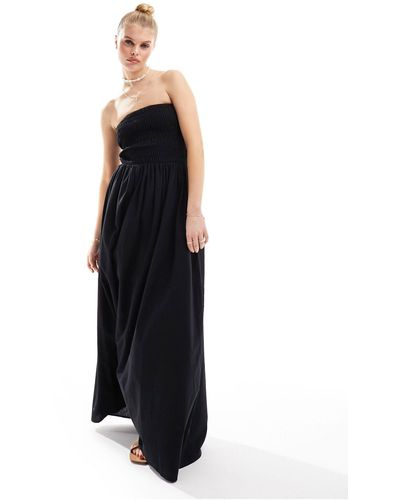 esmé studios Esmee Bandeau Beach Maxi Dress With Shirred Waist - Black