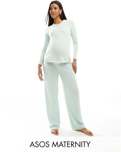 ASOS Asos Design Maternity Mix & Match Waffle & Lace Pyjama Trousers - White