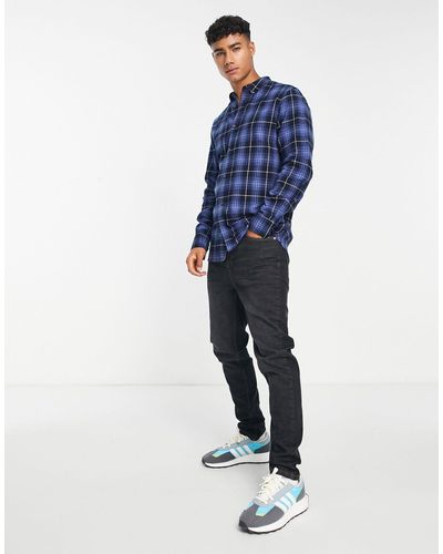 French Connection Long Sleeve Multi Check Flannel Shirt - Blue