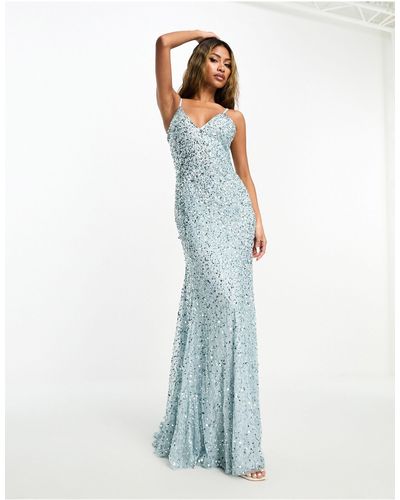 Beauut Bridesmaid Allover Embellished Cami Slip Maxi Dress With Train - Blue