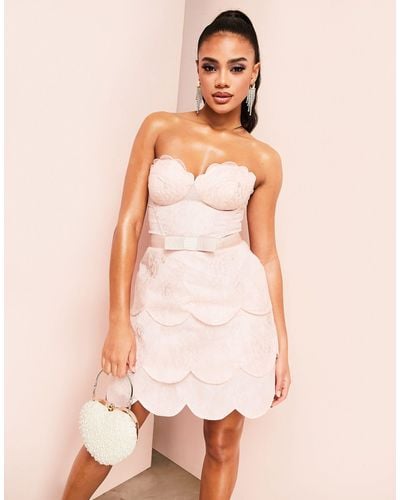 ASOS Sweetheart Neck Belted Mini Dress With Scalloped Hem - Pink
