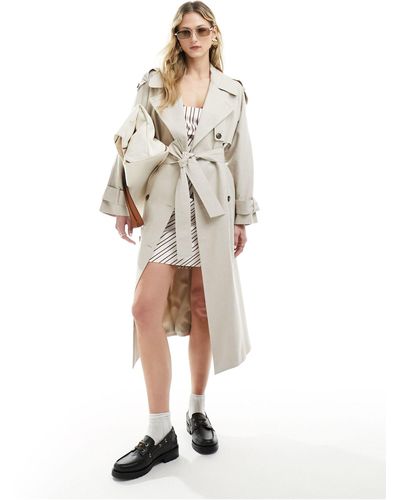 ASOS Trench-coat en lin mélangé - taupe - Blanc
