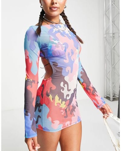 Jaded London Backless Beach Mesh Summer Dress - Multicolour