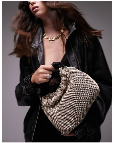 TOPSHOP Gretchen Embellished Grab Bag With Satin Handle - Black