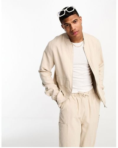 ASOS Oversized Linen Bomber Jacket - Natural