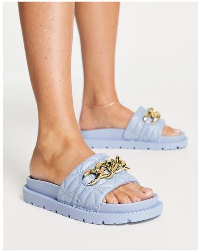 River Island Chain Quilted Sliders - Blue
