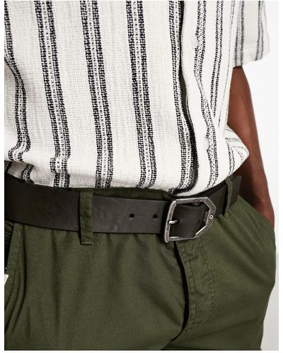 Ben Sherman Eastwood - ceinture en cuir avec boucle style décapsuleur - marron - Vert