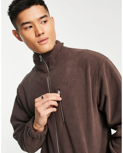 ADPT Oversized Zip Through Fleece Co-ord With Technical Details - Brown