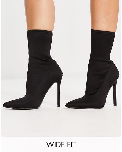 ASOS Wide Fit - Eleanor - Sock Boots Met Hoge Hak - Zwart
