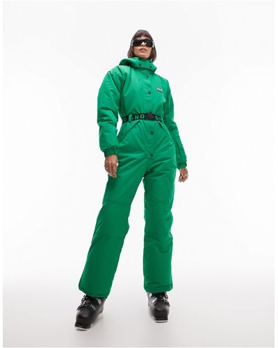 TOPSHOP Sno Ski Suit With Hood And Belt - Green