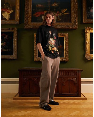 TOPMAN X Ashmolean Extreme Oversized Fit T-shirt With Still Life Flowers Print - Green