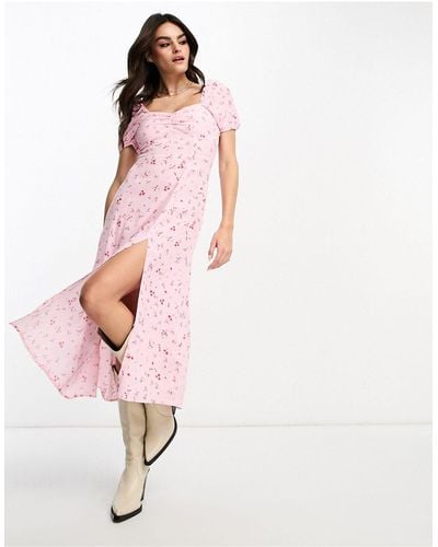& Other Stories Puff Sleeve Midi Dress - Pink