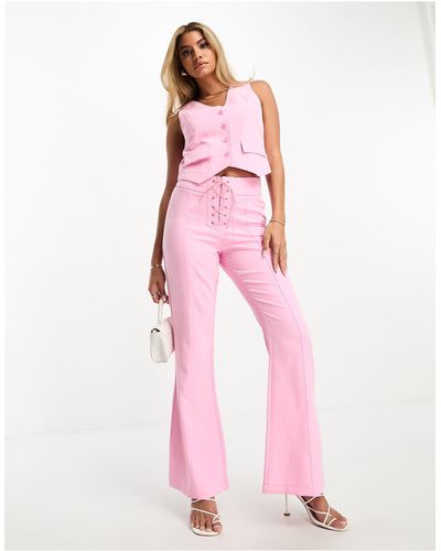 Something New X Flamefaire Lace Up Front Trouser Co-ord - Pink