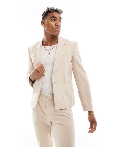 ASOS Slim Fit Suit Jacket With Panel Detail - Natural