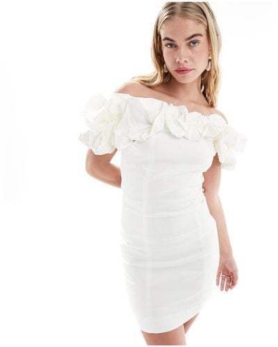 Y.A.S Bridal Ruffle Off The Shoulder Mini Dress - White