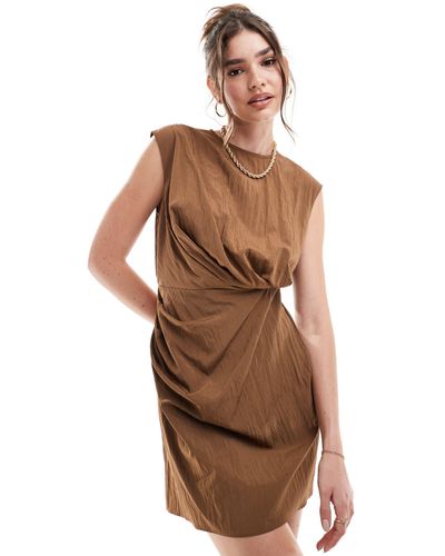 ASOS Sleeveless Mini Dress With Drape Detailing - Brown