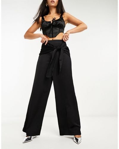 Y.A.S Sarong Tie Side Detail Wide Leg Trousers - Black