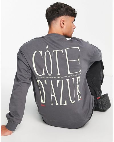 Only & Sons Oversized Crew Neck Sweat With Cote D'azur Back Print - Grey