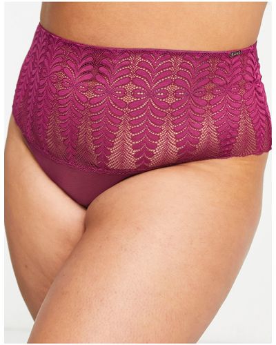 Figleaves Opulence - culotte brésilienne taille haute transparente avec broderies - Violet