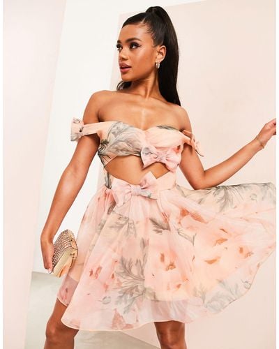 ASOS Bow Detail 50s Prom Skirt Mini Dress - Pink
