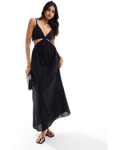 Pretty Lavish Linen Blend Cut-out Maxi Dress - Black