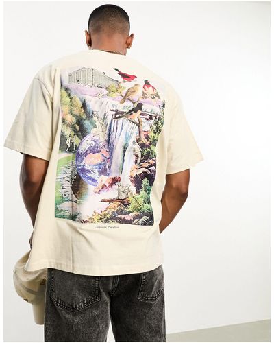 Pull&Bear T-shirt à imprimé unknown paradise - sable - Neutre
