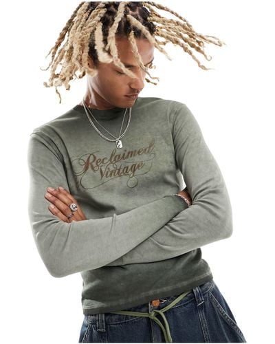 Reclaimed (vintage) Long Sleeve Muscle Fit T-shirt With Print - Gray