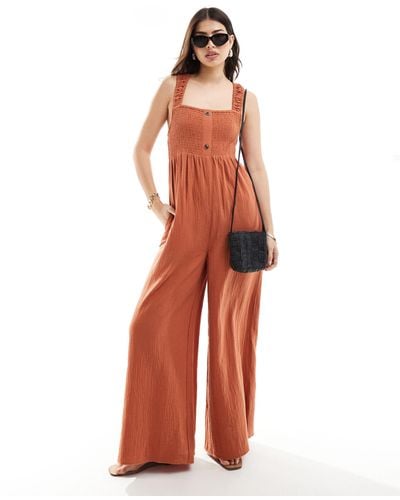 ASOS Shir Bodice Jumpsuit With Elastic Straps - Orange
