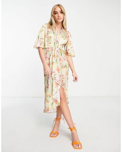 Hope & Ivy Midi-jurk Met Geknoopte Voorkant En Bloemenprint - Meerkleurig