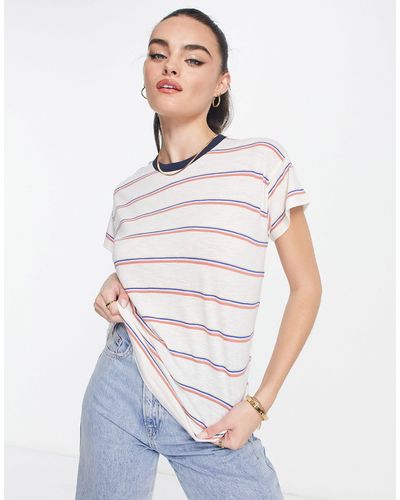 Madewell – gestreiftes t-shirt mit rundhalsausschnitt - Weiß