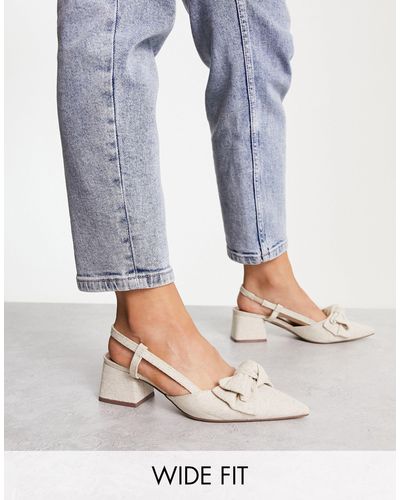 ASOS Wide Fit Saidi Bow Slingback Mid Heeled Shoes - Grey