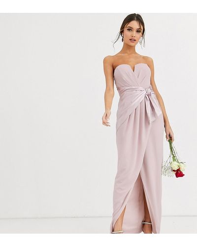 TFNC London Bridesmaid Bandeau Maxi Wrap Dress With Satin Front Detail - Pink