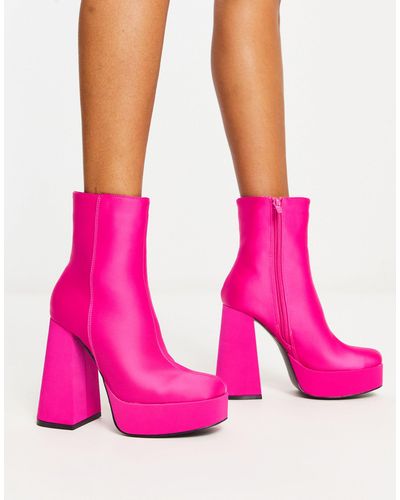 New Look Satin Platform Heeled Boots - Pink