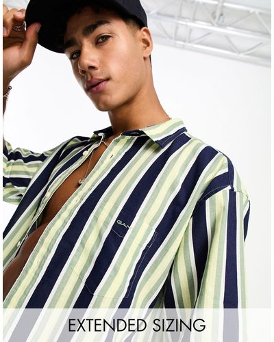 GANT Short Sleeve Cotton Linen Stripe Relaxed Fit Shirt - Blue