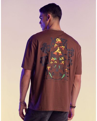 ASOS Camiseta marrón extragrande con estampado - Morado