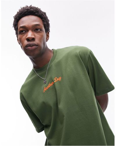 TOPMAN Premium Oversized Fit T-shirt With Another Day Embroidery - Green