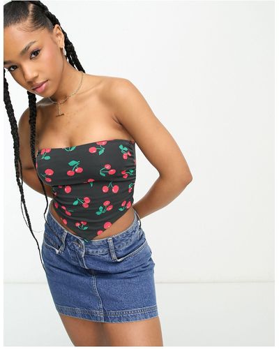 ASOS Scarf Hem Bandeau Top With Ruched Sides - Blue