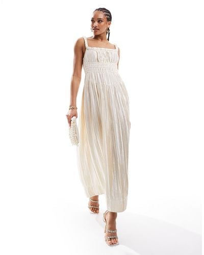 & Other Stories Satin Plisse Midaxi Dress With Volume Hem And Twisted Straps - White