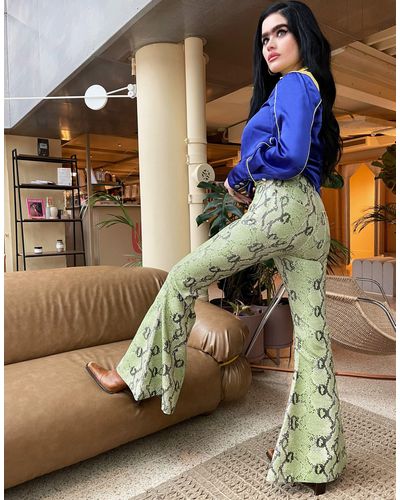 Labelrail X Sophia Hadjipanteli Faux Snake Bell-bottom Flared Trousers - Green