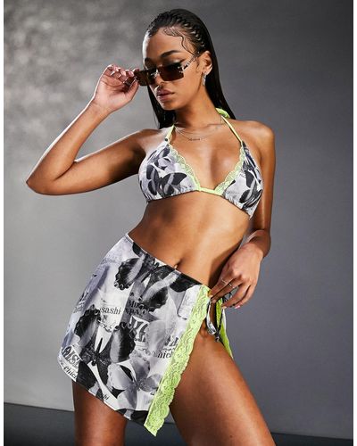 AsYou Lace Trim Split Hem Beach Skirt - Gray
