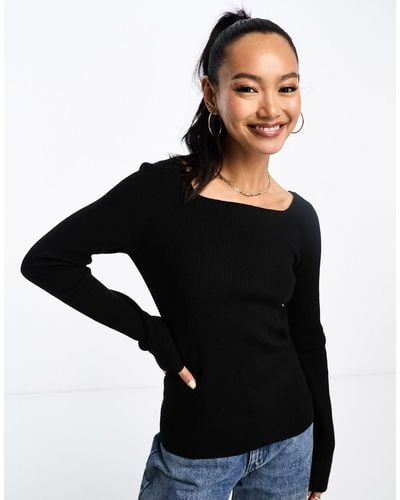 & Other Stories Wool Fitted Knitted Jumper With Square Neckline - Black