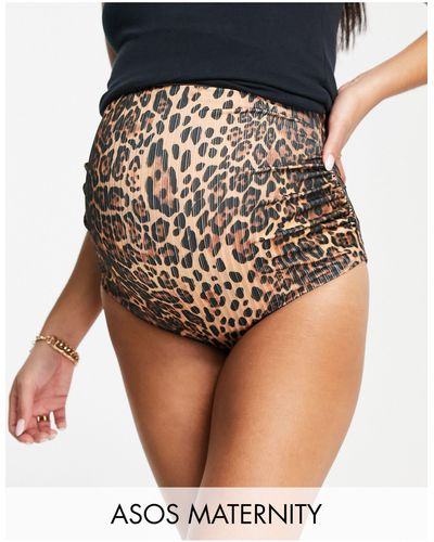 ASOS Asos design maternity – mix and match – geraffte bikinihose mit hoher taille und leopardenmuster - Schwarz