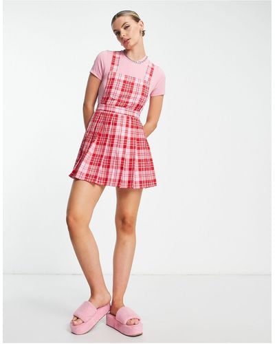 Collusion Pleated Pinafore Summer Dress - Red