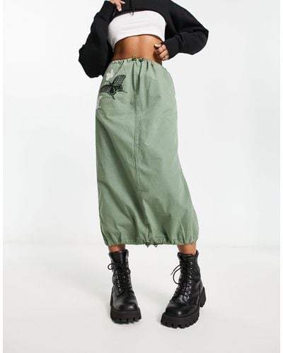 ASOS Butterfly Print Embroidered Maxi Skirt - Green