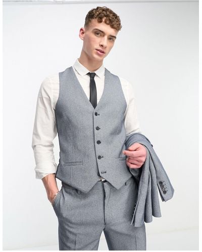 River Island Skinny Houndstooth Suit Waistcoat - Grey