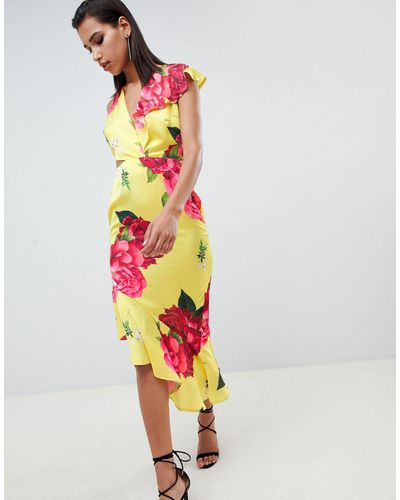 ASOS Plunge And Cut Out Midi Dress - Multicolor