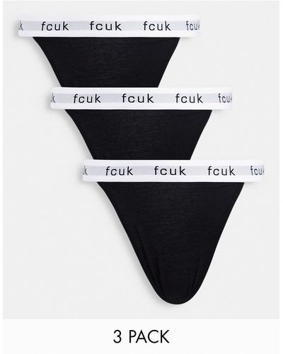 French Connection Fcuk 3 Pack Tanga Briefs - Black