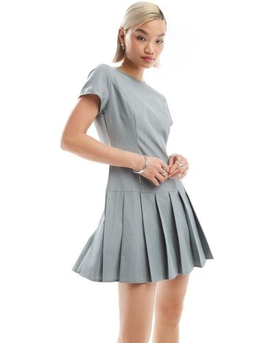 Glamorous Fitted Drop Waist Pleated Mini Dress - Blue